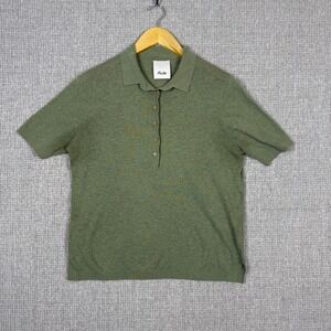 Allude Sz S Knit Polo Sweater Button Up‎ SS Olive Green Top Preppy Money Luxury